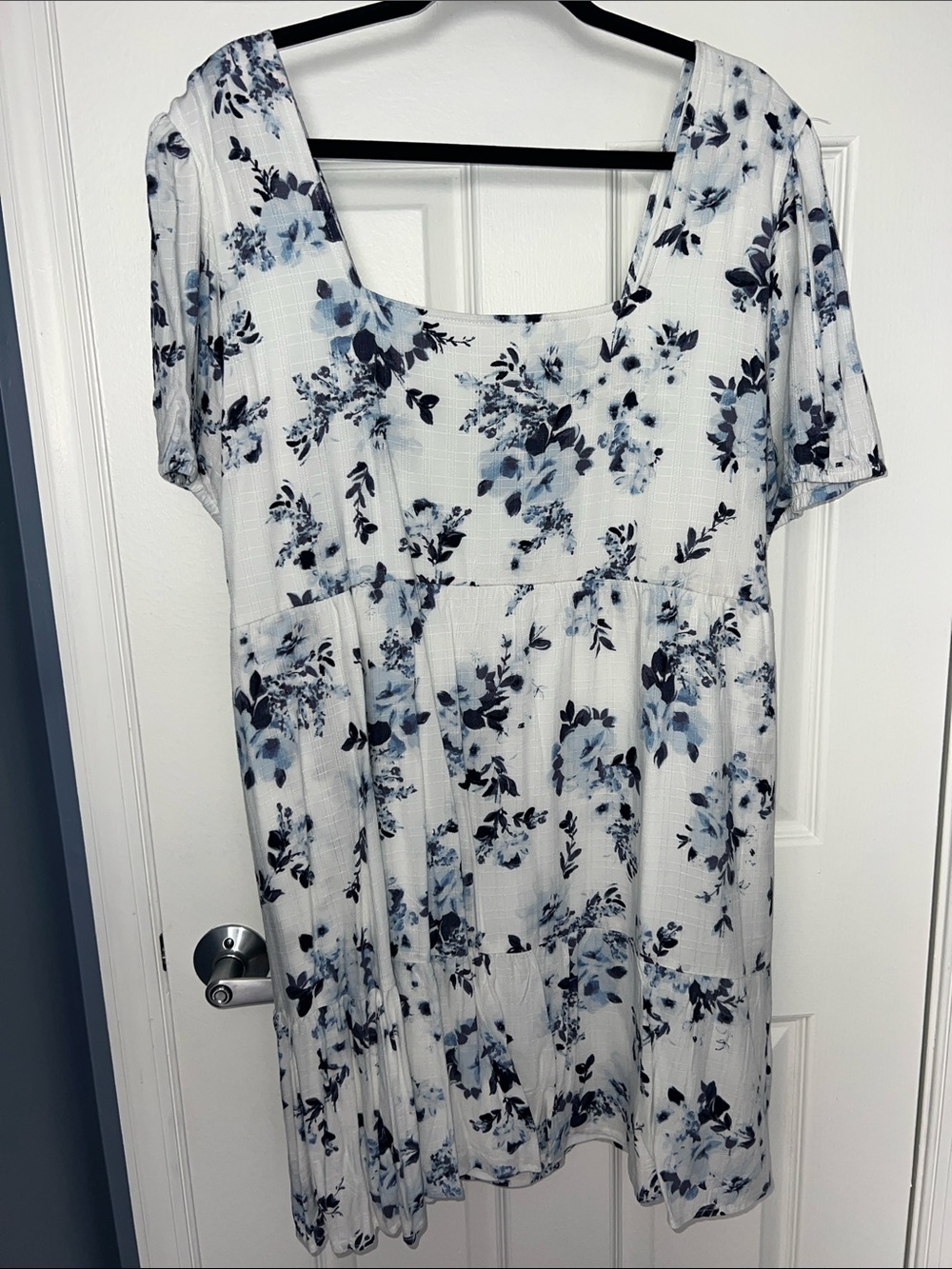 White and Blue Floral Babydoll Dress